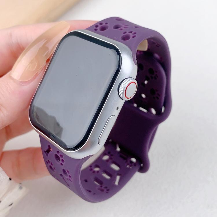 For Apple Watch 42mm / 41mm / 40mm / 38mm Dog Paw Bones Butterfly Buckle Silicone Watch Band(Dark Purple) - free shipping - PMc TechLife - Order now!