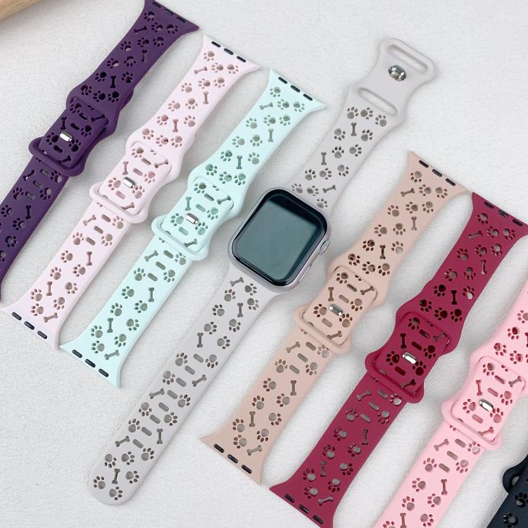 For Apple Watch 42mm / 41mm / 40mm / 38mm Dog Paw Bones Butterfly Buckle Silicone Watch Band(Dark Purple) - free shipping - PMc TechLife - Order now!