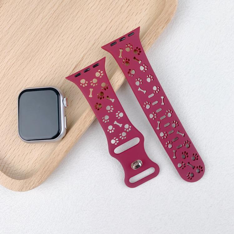 For Apple Watch 42mm / 41mm / 40mm / 38mm Dog Paw Bones Butterfly Buckle Silicone Watch Band(Dark Purple) - free shipping - PMc TechLife - Order now!