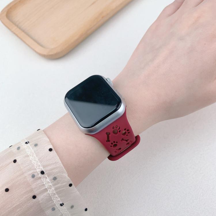 For Apple Watch 42mm / 41mm / 40mm / 38mm Dog Paw Bones Butterfly Buckle Silicone Watch Band(Milk Tea) - free shipping - PMc TechLife - Order now!