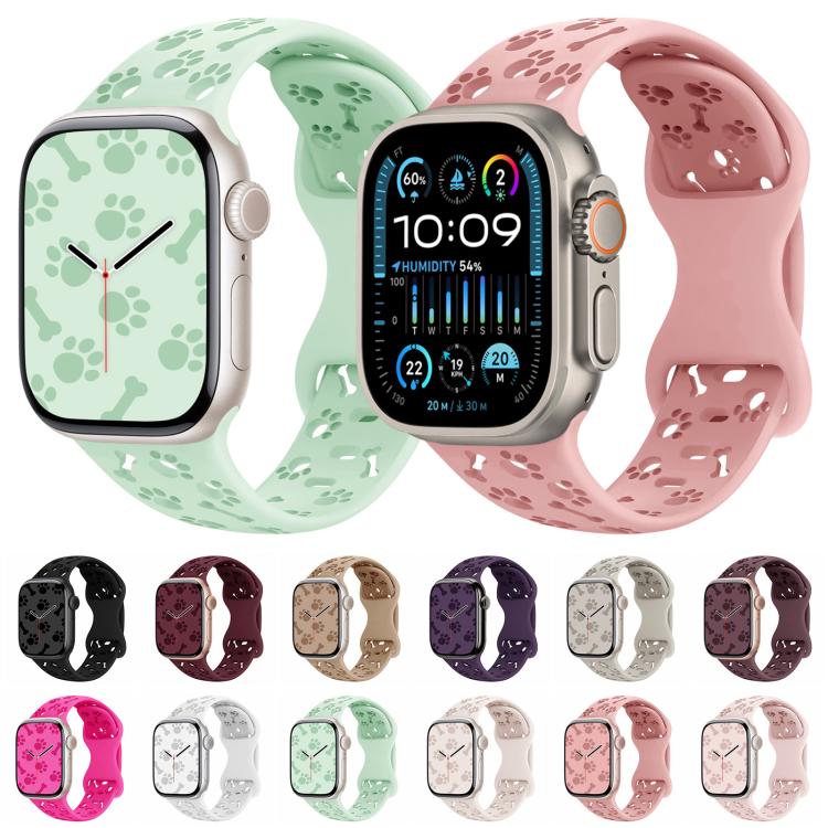 For Apple Watch 42mm / 41mm / 40mm / 38mm Dog Paw Bones Butterfly Buckle Silicone Watch Band(Milk Tea) - free shipping - PMc TechLife - Order now!