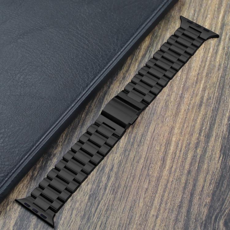 For Apple Watch 46mm / 49mm / 45mm / 44mm Norman Clasp Three-Link Stainless Steel Watch Band(Black) - free shipping - PMC TechLife - Order now!