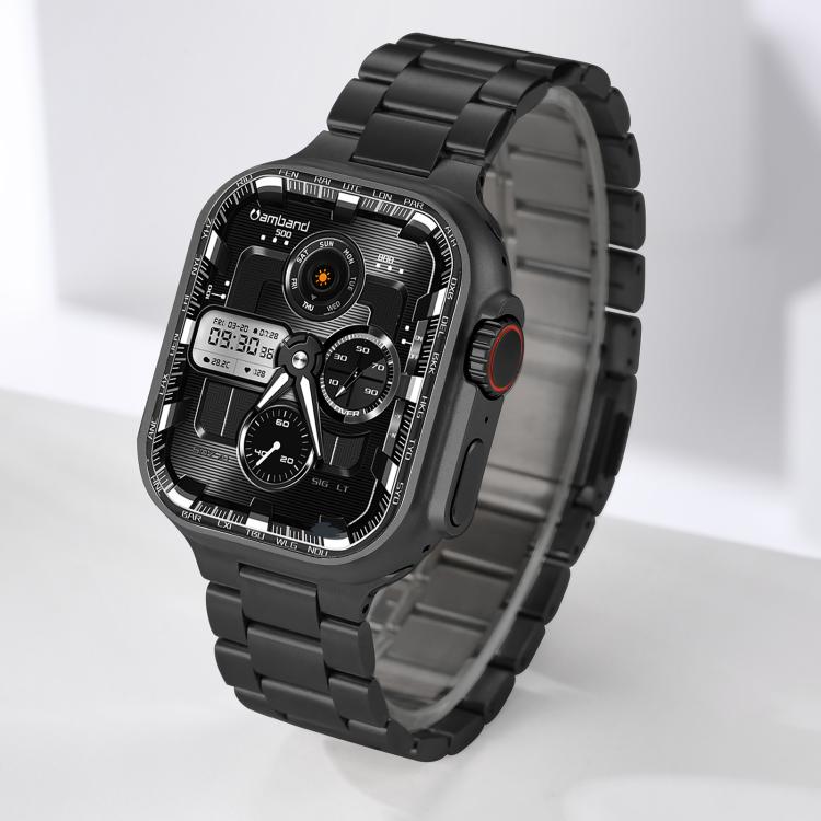 For Apple Watch 46mm / 49mm / 45mm / 44mm Norman Clasp Three-Link Stainless Steel Watch Band(Black) - free shipping - PMC TechLife - Order now!