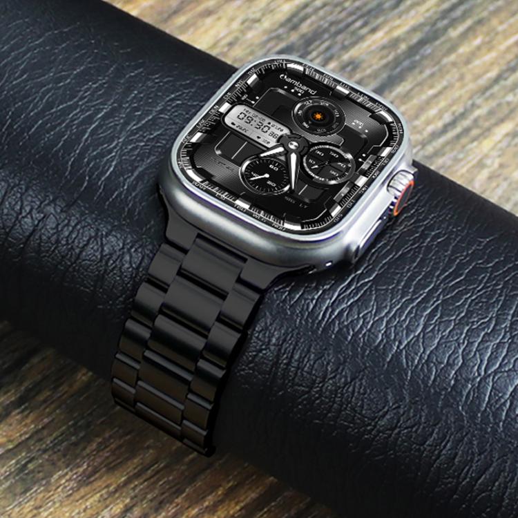 For Apple Watch 46mm / 49mm / 45mm / 44mm Norman Clasp Three-Link Stainless Steel Watch Band(Black) - free shipping - PMC TechLife - Order now!