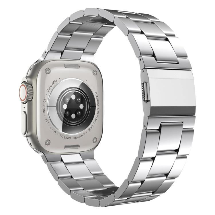 For Apple Watch 46mm / 49mm / 45mm / 44mm Norman Clasp Three-Link Stainless Steel Watch Band(Silver) - free shipping - PMC TechLife - Order now!