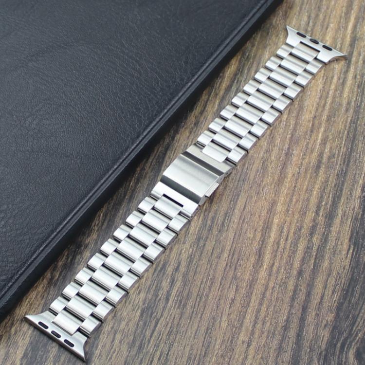 For Apple Watch 46mm / 49mm / 45mm / 44mm Norman Clasp Three-Link Stainless Steel Watch Band(Silver) - free shipping - PMC TechLife - Order now!