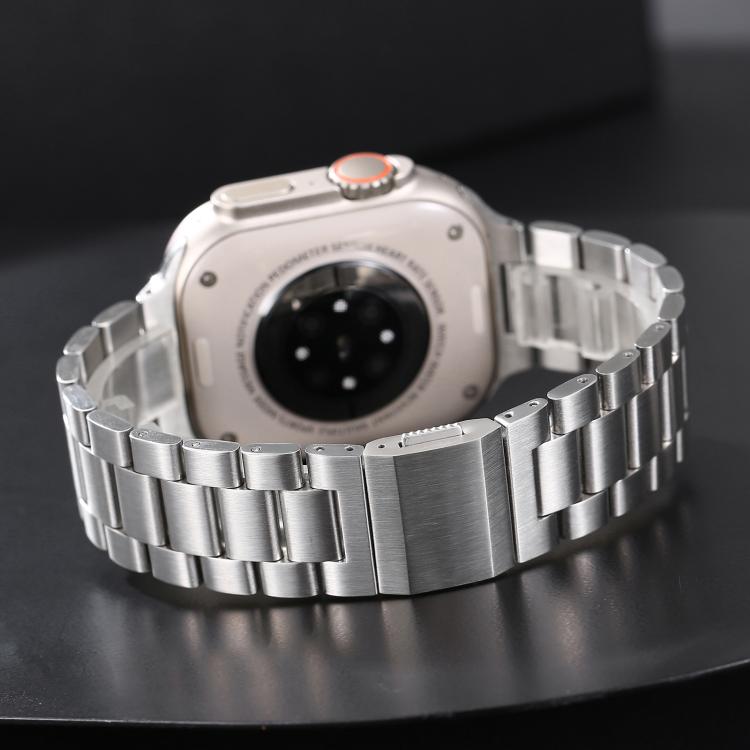 For Apple Watch 46mm / 49mm / 45mm / 44mm Norman Clasp Three-Link Stainless Steel Watch Band(Silver) - free shipping - PMC TechLife - Order now!