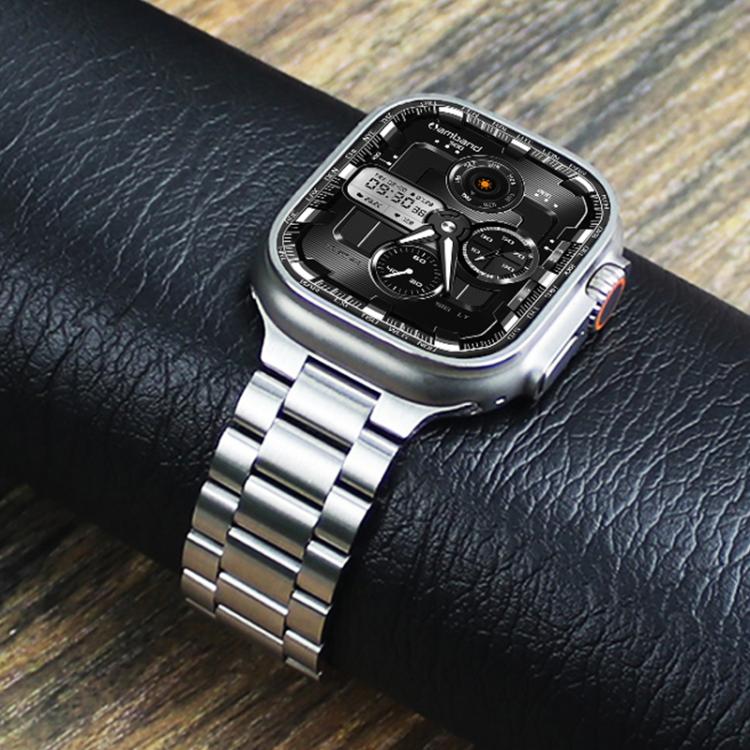 For Apple Watch 46mm / 49mm / 45mm / 44mm Norman Clasp Three-Link Stainless Steel Watch Band(Silver) - free shipping - PMC TechLife - Order now!