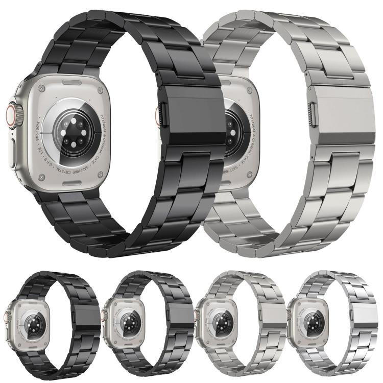 For Apple Watch 46mm / 49mm / 45mm / 44mm Norman Clasp Three-Link Stainless Steel Watch Band(Black) - free shipping - PMC TechLife - Order now!