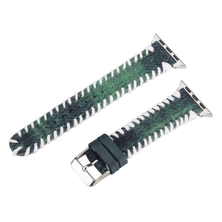 For Apple Watch 42mm / 41mm / 40mm / 38mm Retro Stitched Wool Genuine Leather Watch Band(Green) - free shipping - PMc TechLife - Order now!