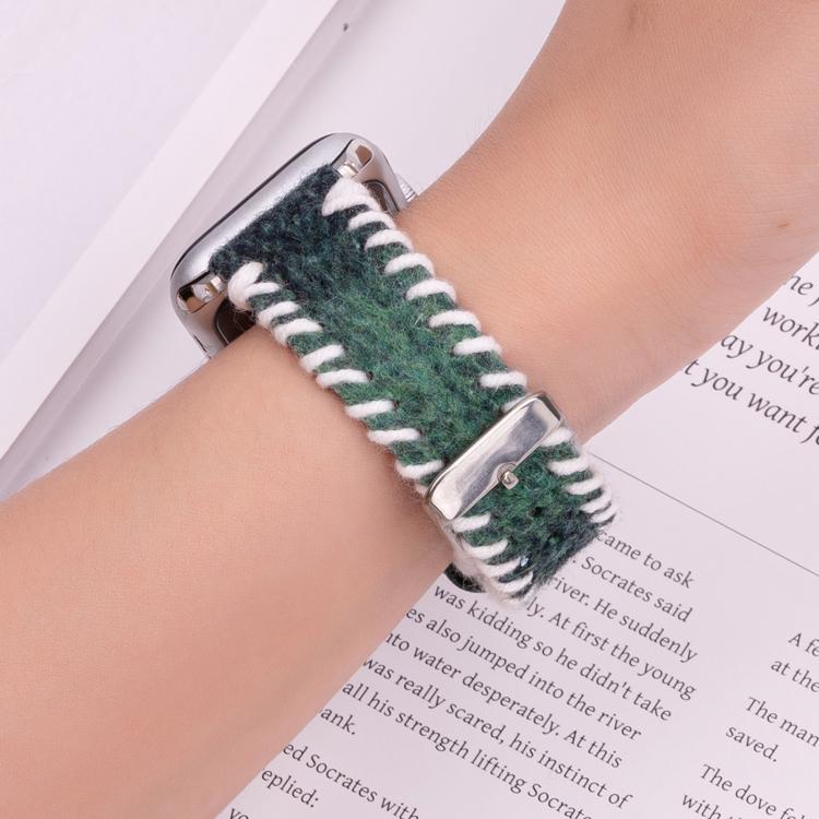 For Apple Watch 42mm / 41mm / 40mm / 38mm Retro Stitched Wool Genuine Leather Watch Band(Green) - free shipping - PMc TechLife - Order now!