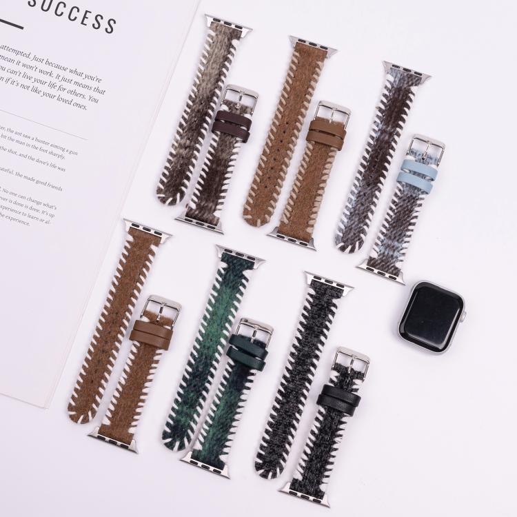 For Apple Watch 42mm / 41mm / 40mm / 38mm Retro Stitched Wool Genuine Leather Watch Band(Green) - free shipping - PMc TechLife - Order now!