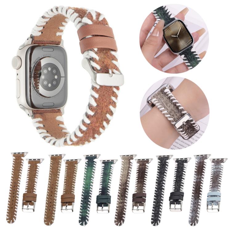 For Apple Watch 42mm / 41mm / 40mm / 38mm Retro Stitched Wool Genuine Leather Watch Band(Lake Blue) - free shipping - PMc TechLife - Order now!