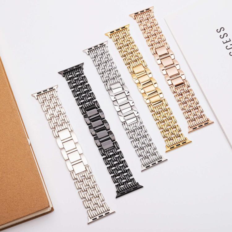 For Apple Watch 42mm / 41mm / 40mm / 38mm Five-bead Stripe Stainless Steel Watch Band(Black) - free shipping - PMc TechLife - Order now!