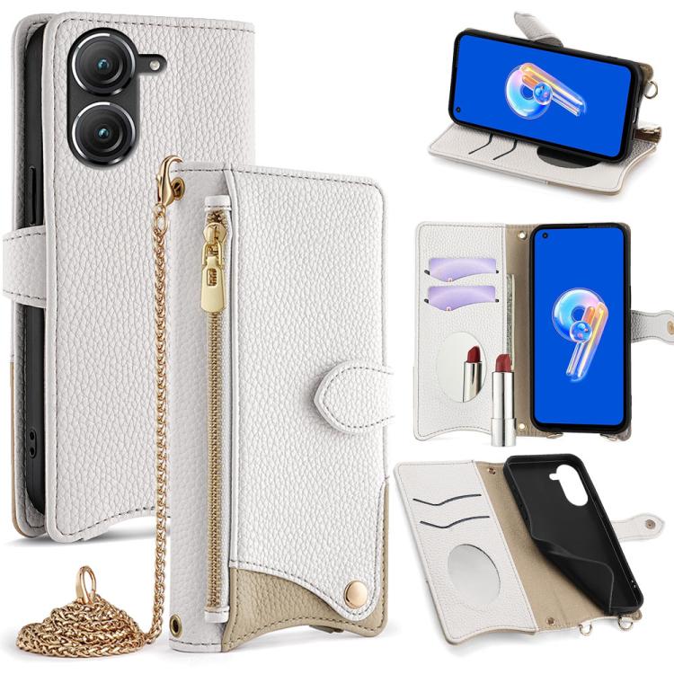 For Asus Zenfone 9 / Zenfone 10 Crossbody Chain Fishtail Litchi Leather Phone Case(White) - ASUS Cases by PMC TechLife | Online Shopping South Africa | PMC TechLife | Buy Now Pay Later Mobicred