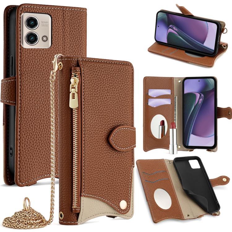 For Motorola Moto G Stylus 5G 2023 Crossbody Chain Fishtail Litchi Leather Phone Case(Brown) - Motorola Cases by PMC TechLife | Online Shopping South Africa | PMC TechLife | Buy Now Pay Later Mobicred