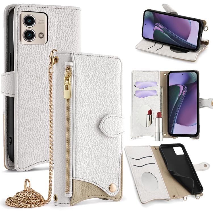 For Motorola Moto G Stylus 5G 2023 Crossbody Chain Fishtail Litchi Leather Phone Case(White) - Motorola Cases by PMC TechLife | Online Shopping South Africa | PMC TechLife | Buy Now Pay Later Mobicred