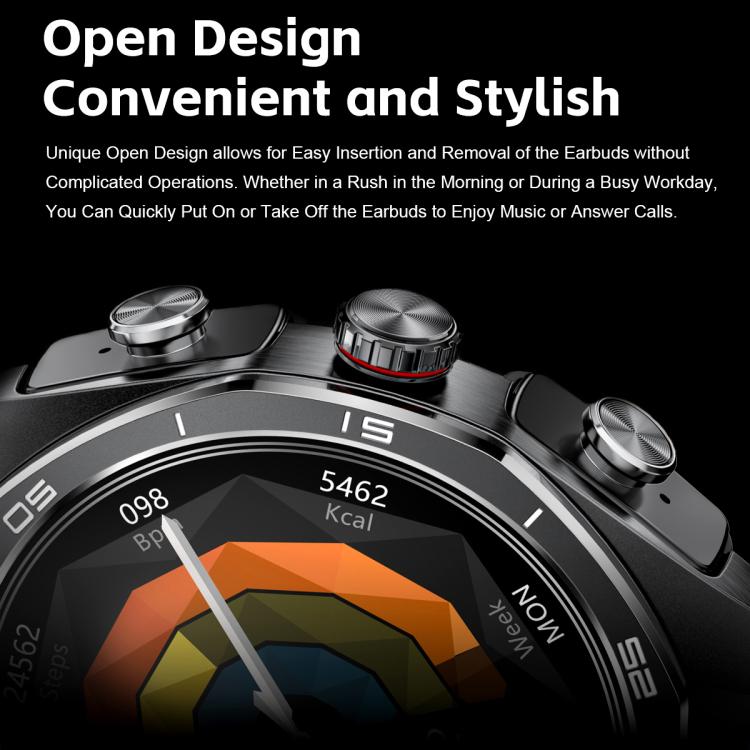 GT97 1.53 inch Round Screen 2 in 1 Bluetooth Earphone Leather Strap Smart Watch Supports Bluetooth Calls(Silver) - free shipping - PMC TechLife - Order now!