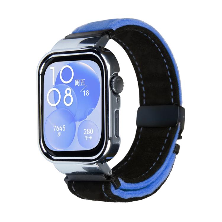 For Huawei Watch Fit3 Brushed Metal Silver Frame Watch Band(Black Blue) - free shipping - PMC TechLife - Order now!