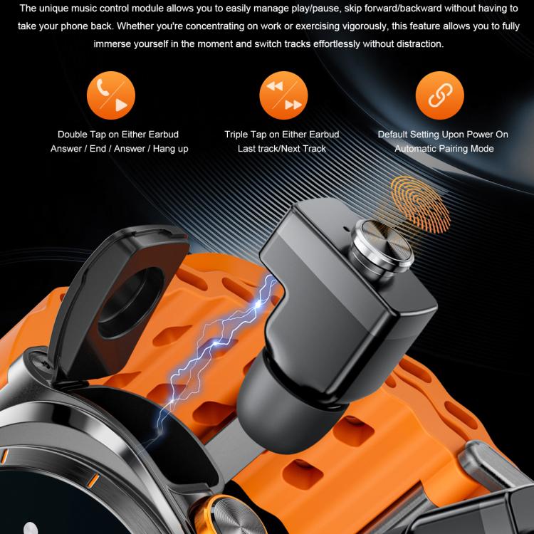 GT98 1.53 inch 2 in 1 Bluetooth Headphone IP67 Waterproof Smart Watch Supports Blood Oxygen Monitoring(Black Orange) - free shipping - PMC TechLife - Order now!