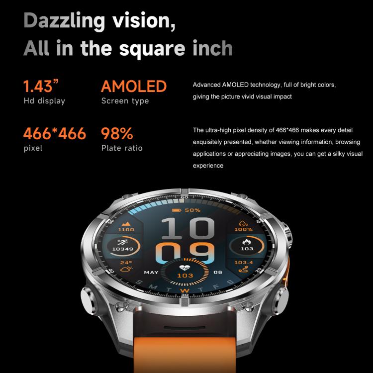 HD300 1.43 inch AMOLED Screen Silicone Strap Sports Smart Watch Supports Blood Oxygen Detection(Orange) - free shipping - PMC TechLife - Order now!