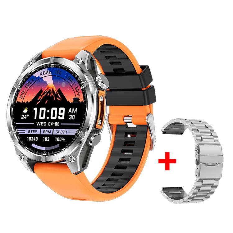 HD300 1.43 inch AMOLED Screen Dual Straps Sports Smart Watch Supports Blood Oxygen Detection(Orange Silicone Strap + Silver Steel Strap) - free shipping - PMC TechLife - Order now!