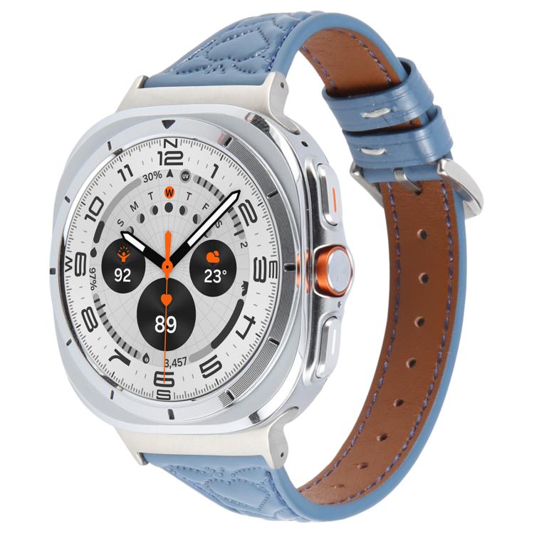 For Samsung Galaxy Watch Ultra 47mm Metal Connector Heart-Shaped Embossed Leather Watch Band(Cornflower Blue) - Watch Bands by PMC TechLife | Online Shopping South Africa | PMC TechLife | Buy Now Pay Later Mobicred