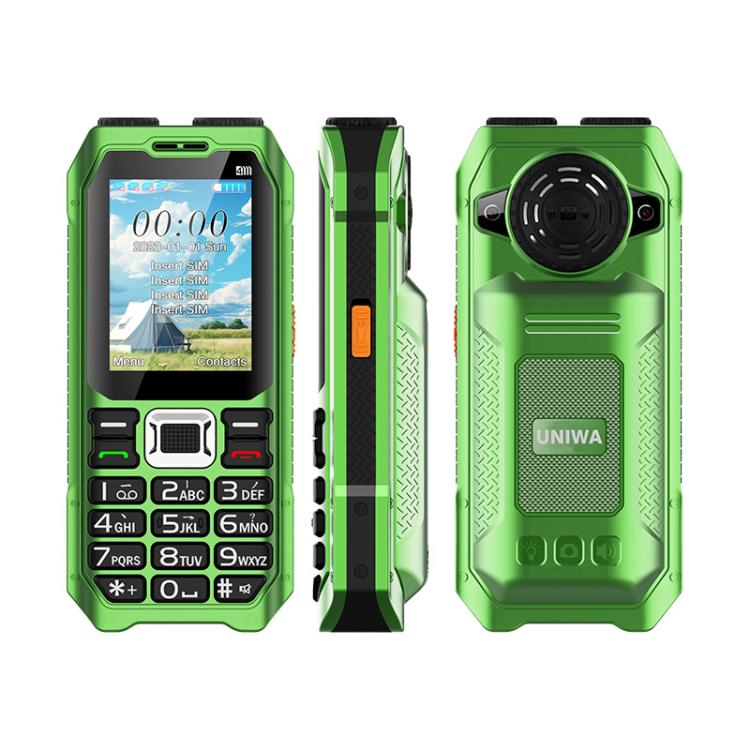 UNIWA M6000 Big Speaker Keypad Phone, 2.4 inch, Dual Flashlights, 21 Keys, SOS, FM, 4 SIM, GSM, Plug:US Plug(Green) - free shipping - PMc TechLife - Order now!