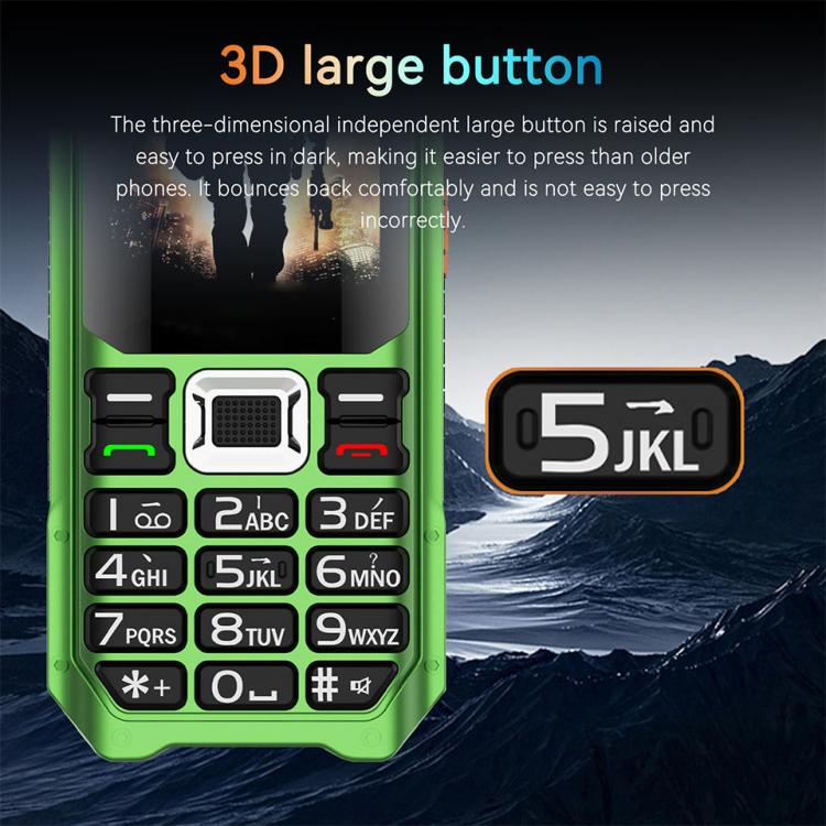 UNIWA M6000 Big Speaker Keypad Phone, 2.4 inch, Dual Flashlights, 21 Keys, SOS, FM, 4 SIM, GSM, Plug:EU Plug(Green) - free shipping - PMc TechLife - Order now!