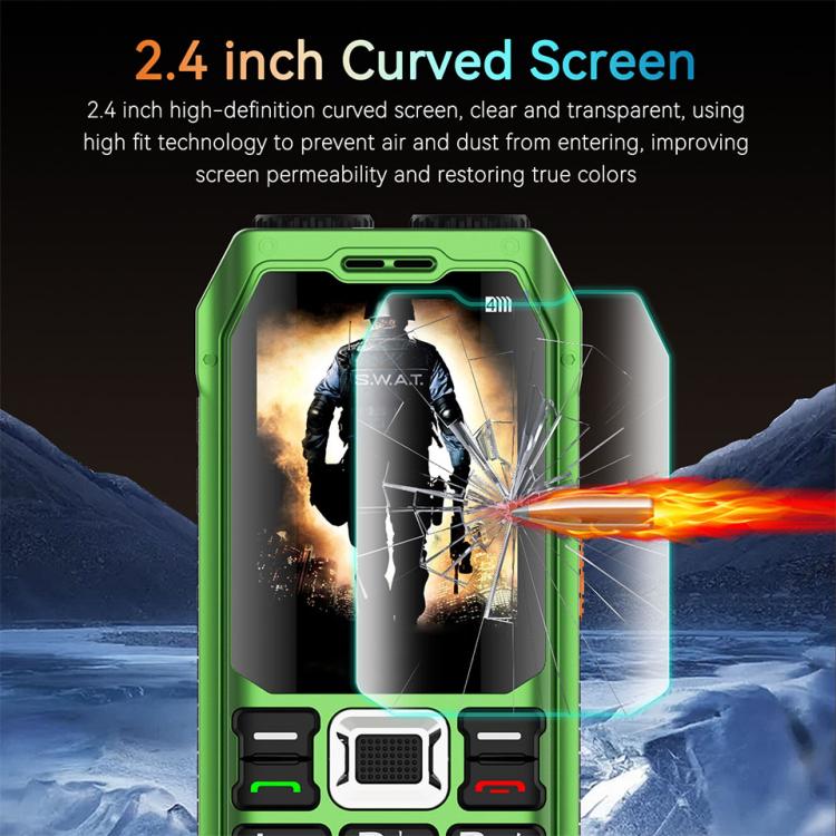 UNIWA M6000 Big Speaker Keypad Phone, 2.4 inch, Dual Flashlights, 21 Keys, SOS, FM, 4 SIM, GSM, Plug:EU Plug(Green) - free shipping - PMc TechLife - Order now!