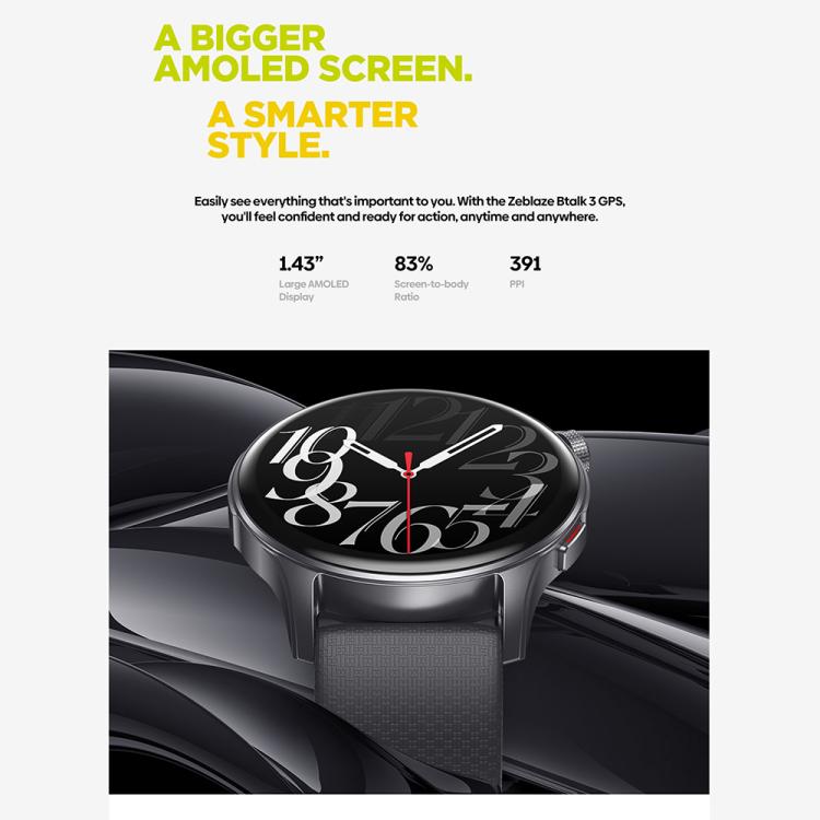 Zeblaze Btalk 3 GPS 1.43 inch HD AMOLED Screen Health Fitness Smart Watch, Support Bluetooth Call(Space Gray) - free shipping - PMC TechLife - Order now!