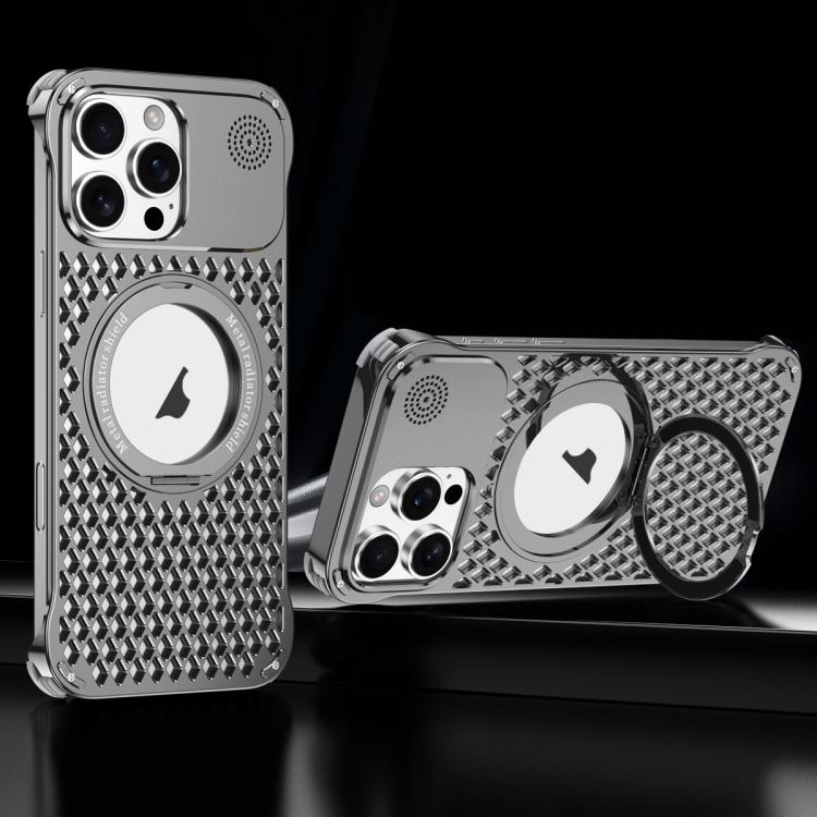 For iPhone 14 Pro Max R-JUST RJ-64 Aromatherapy Heat Dissipation MagSafe Phone Case with Stand(Grey) - free shipping - PMc TechLife - Order now!