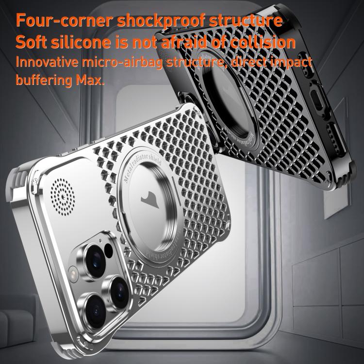 For iPhone 15 Pro Max R-JUST RJ-64 Aromatherapy Heat Dissipation MagSafe Phone Case with Stand(Silver) - free shipping - PMc TechLife - Order now!