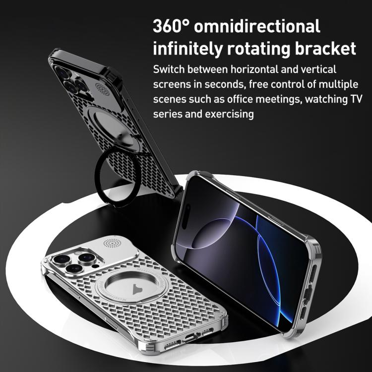 For iPhone 15 Pro Max R-JUST RJ-64 Aromatherapy Heat Dissipation MagSafe Phone Case with Stand(Grey) - free shipping - PMc TechLife - Order now!