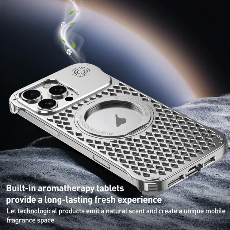 For iPhone 14 R-JUST RJ-64 Aromatherapy Heat Dissipation MagSafe Phone Case with Stand(Grey) - free shipping - PMc TechLife - Order now!