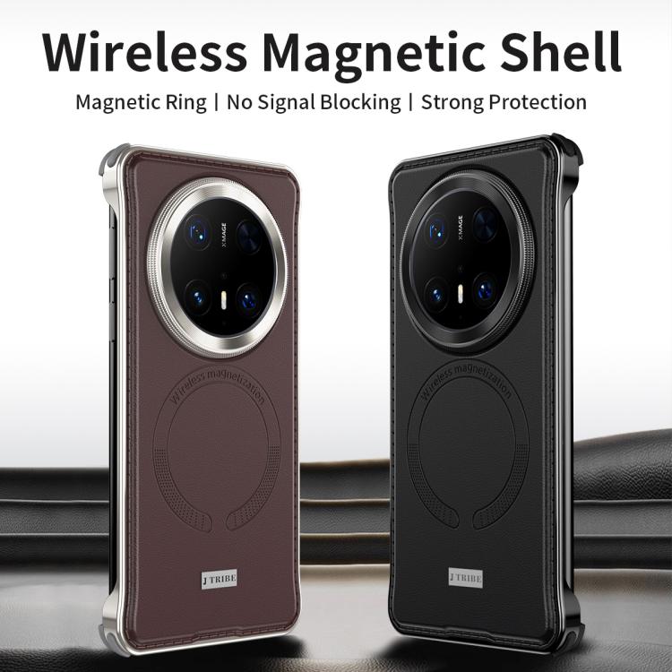 For Huawei Mate 60 Metal Frameless MagSafe Leather Phone Case(Brown) - Huawei Cases by PMC TechLife | Online Shopping South Africa | PMC TechLife | Buy Now Pay Later Mobicred