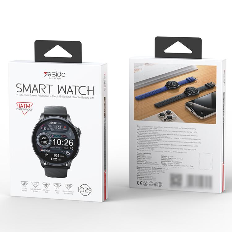 Yesido IO29 Waterproof Smart BT Watch, 1.39 inch Screen, Support BT Call / Heart Rate(Black) - free shipping - PMC TechLife - Order now!