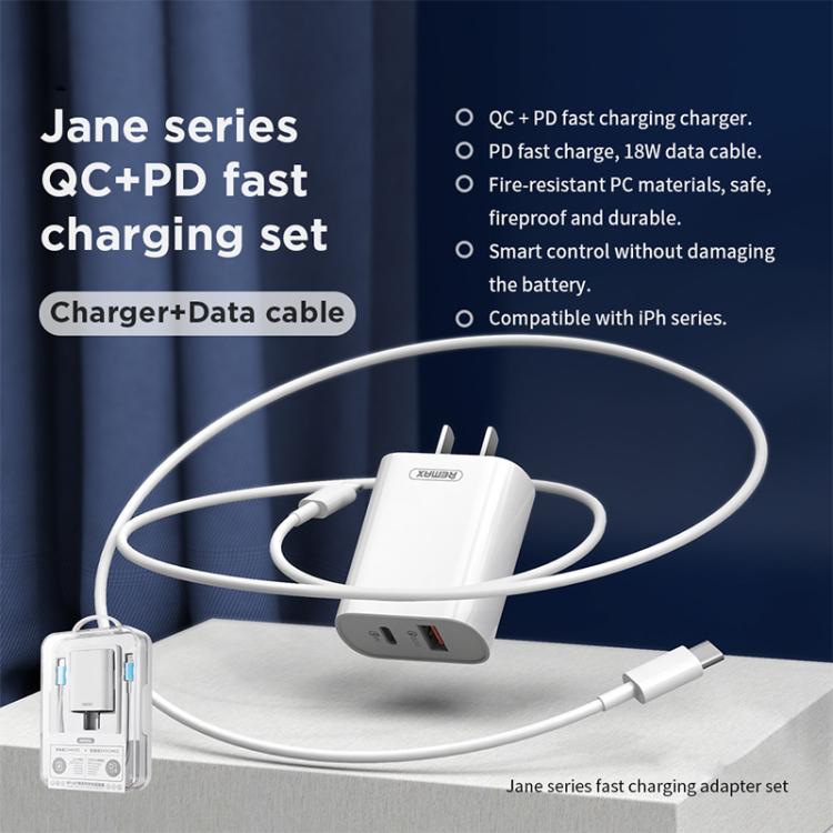 REMAX RP-U37 18W QC+PD Fast Charger With 1m Type-C to 8 Pin Cable, Plug Type:US Plug(White) - USB Charger by REMAX | Online Shopping South Africa | PMC TechLife | Buy Now Pay Later Mobicred