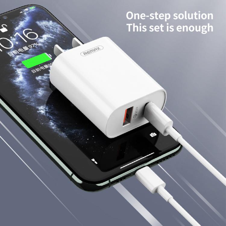 REMAX RP-U37 18W QC+PD Fast Charger With 1m Type-C to 8 Pin Cable, Plug Type:US Plug(White) - USB Charger by REMAX | Online Shopping South Africa | PMC TechLife | Buy Now Pay Later Mobicred