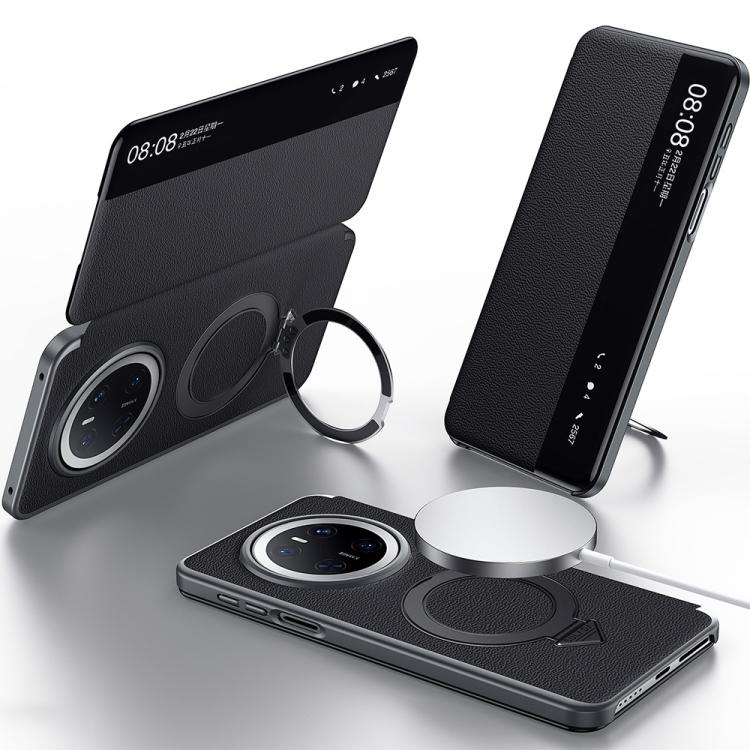 For Huawei Mate 70 SULADA Smart View Window MagSafe Magnetic Holder Leather Phone Case(Black) - free shipping - PMC TechLife - Order now!