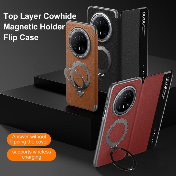 For Huawei Mate 70 SULADA Smart View Window MagSafe Magnetic Holder Leather Phone Case(Black) - free shipping - PMC TechLife - Order now!