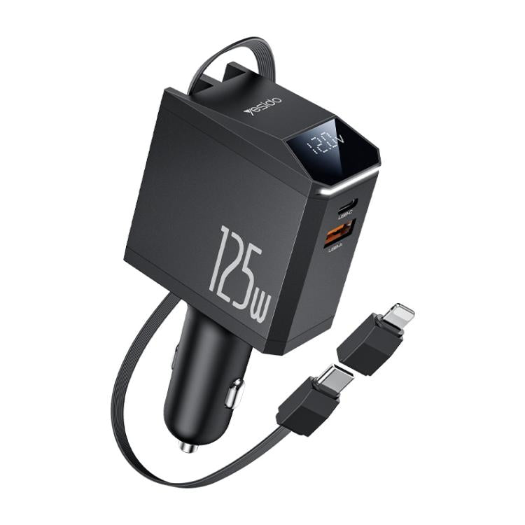 Yesido Y71 125W Type-C + 8 Pin Retractable Cable 3 in 1 Car Charger(Black) - free shipping - PMC TechLife - Order now!