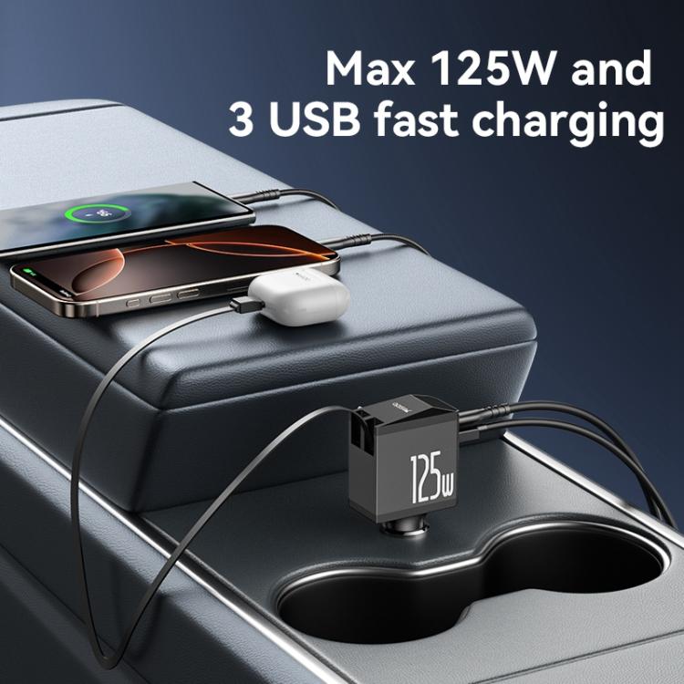 Yesido Y71 125W Type-C + 8 Pin Retractable Cable 3 in 1 Car Charger(Black) - free shipping - PMC TechLife - Order now!