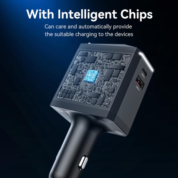 Yesido Y71 125W Type-C + 8 Pin Retractable Cable 3 in 1 Car Charger(Black) - free shipping - PMC TechLife - Order now!