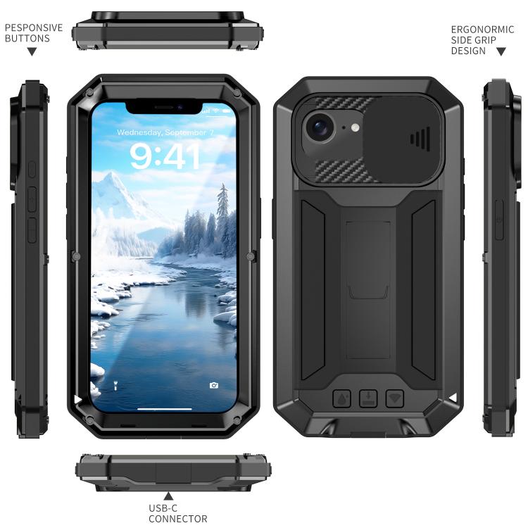 For iPhone 16e Sliding Camera IP68 Waterproof Holder Phone Case(Black) - iPhone 16e Cases by PMC TechLife | Online Shopping South Africa | PMC TechLife | Buy Now Pay Later Mobicred