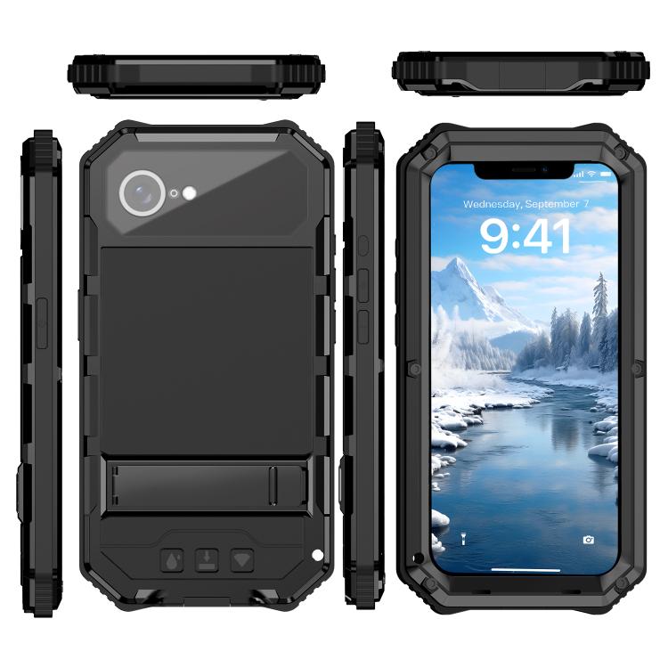For iPhone 16e IP68 Waterproof Dustproof Shockproof Holder Phone Case(Black) - iPhone 16e Cases by PMC TechLife | Online Shopping South Africa | PMC TechLife | Buy Now Pay Later Mobicred