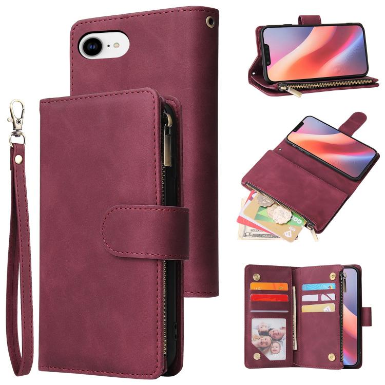 For iPhone 16e Multifunctional Multi-Card Wallet Phone Leather Case(Wine Red) - iPhone 16e Cases by PMC TechLife | Online Shopping South Africa | PMC TechLife | Buy Now Pay Later Mobicred