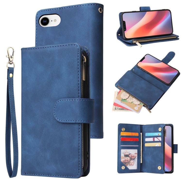 For iPhone 16e Multifunctional Multi-Card Wallet Phone Leather Case(Dark Blue) - iPhone 16e Cases by PMC TechLife | Online Shopping South Africa | PMC TechLife | Buy Now Pay Later Mobicred