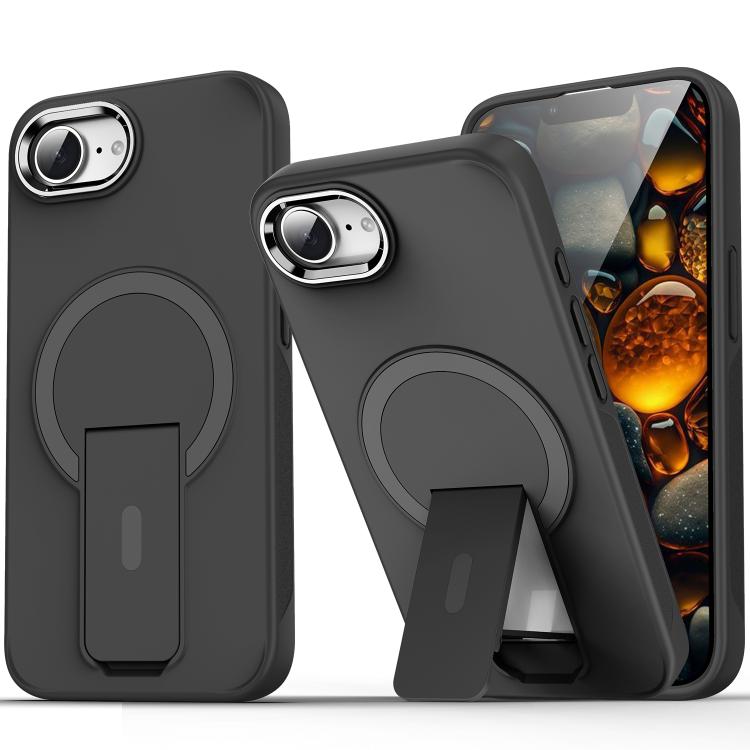 For iPhone 16e Acrylic Hybrid TPU MagSafe Holder Phone Case(Black) - iPhone 16e Cases by PMC TechLife | Online Shopping South Africa | PMC TechLife | Buy Now Pay Later Mobicred
