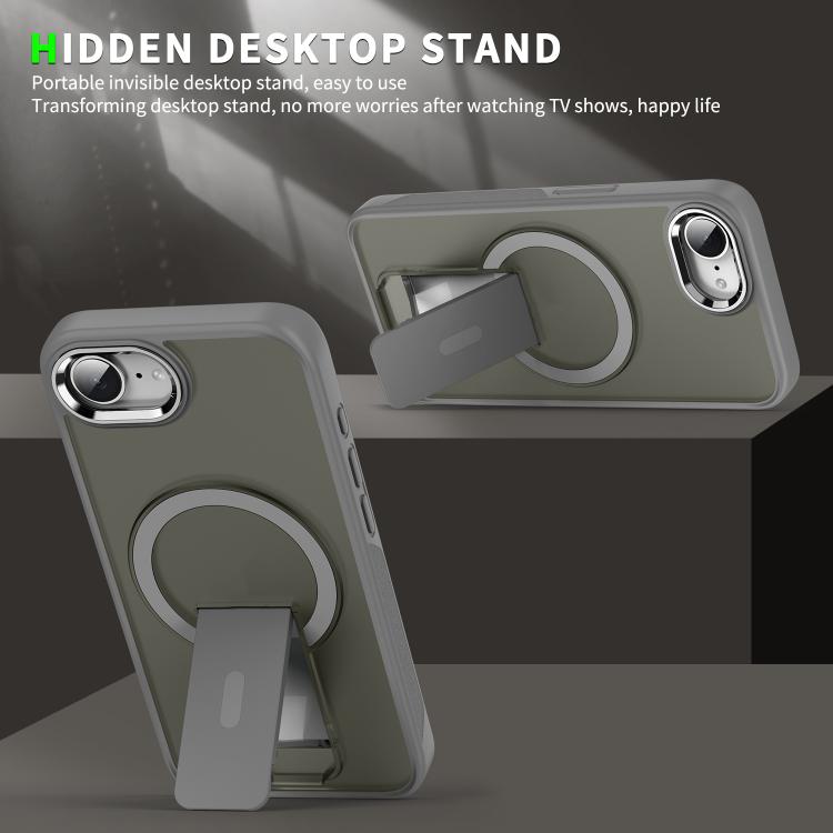 For iPhone 16e Acrylic Hybrid TPU MagSafe Holder Phone Case(Black) - iPhone 16e Cases by PMC TechLife | Online Shopping South Africa | PMC TechLife | Buy Now Pay Later Mobicred